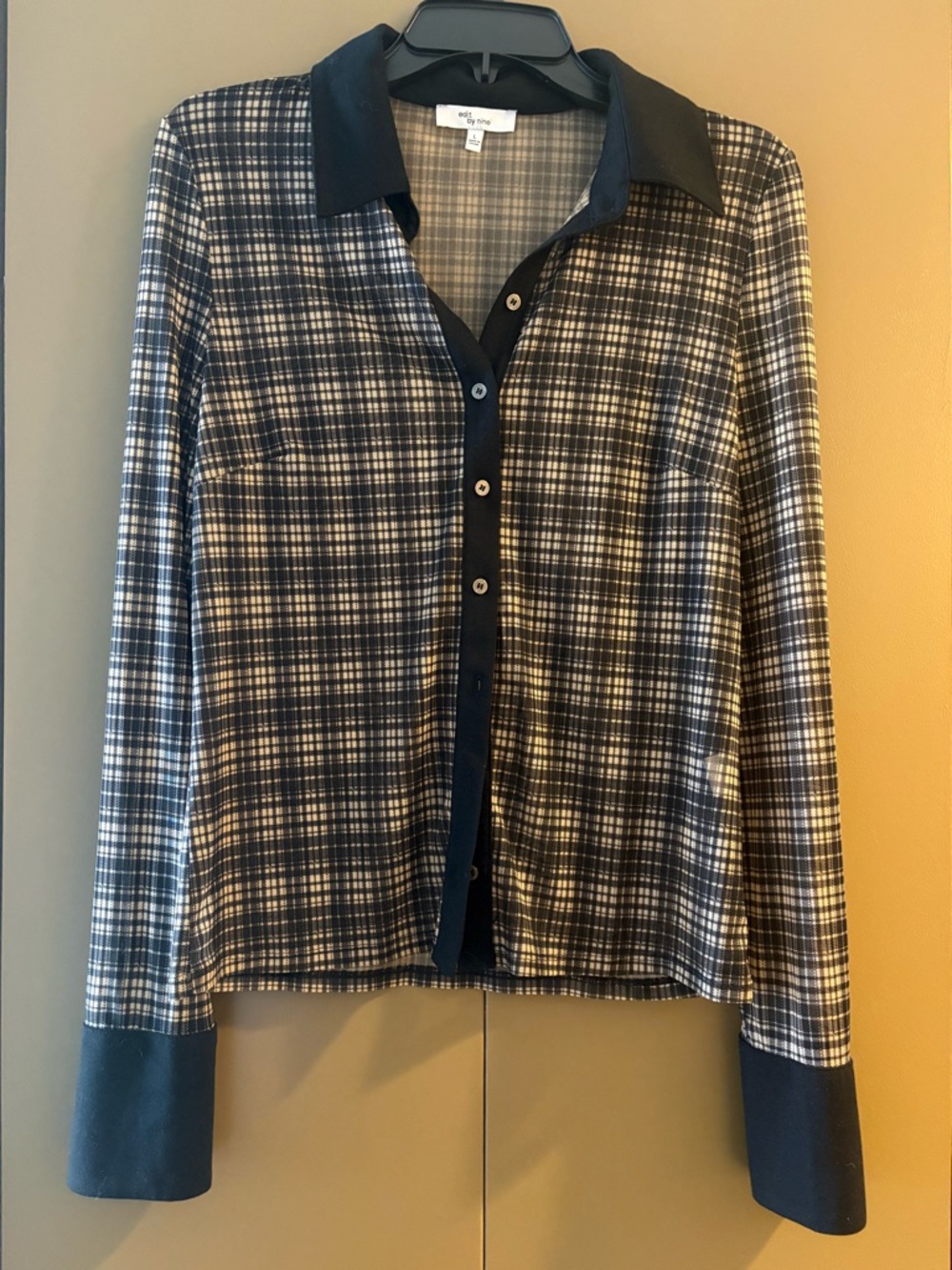 NY Collection Black & White Plaid Button-Up Shirt